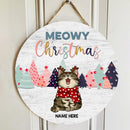 Christmas Door Decorations, Gifts For Cat Lovers, Meowy Christmas Colorful Letters & Pine Forest Welcome Door Signs , Cat Mom Gifts