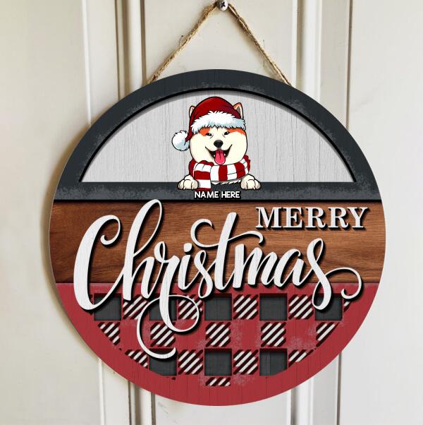 Christmas Door Decorations, Gifts For Dog Lovers, Merry Christmas Red Plaid Welcome Door Signs , Dog Mom Gifts