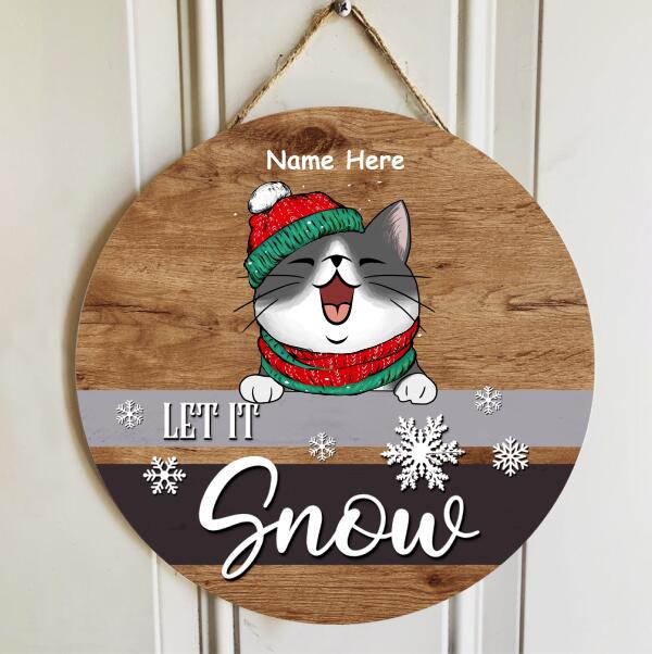Christmas Door Decorations, Gifts For Cat Lovers, Let It Snow Brown Background Welcome Door Signs , Cat Mom Gifts