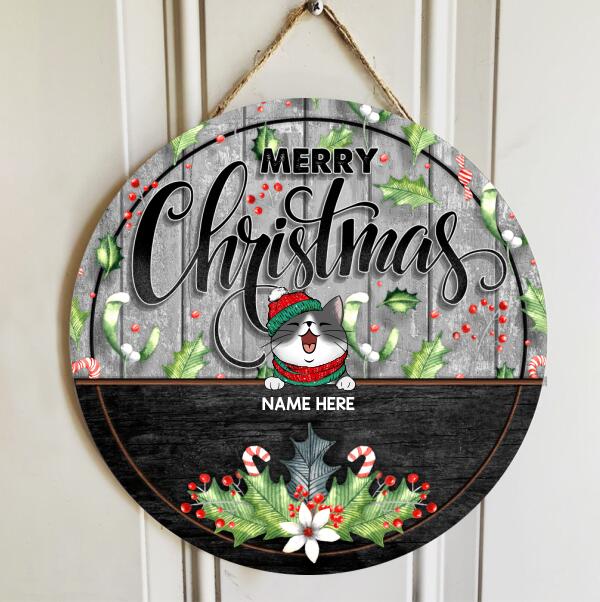 Christmas Door Decorations, Gifts For Cat Lovers, Merry Christmas Black & Grey Welcome Door Signs , Cat Mom Gifts
