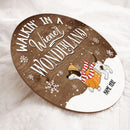 Christmas Door Decorations, Gifts For Dog Lovers, Walkin' In A Wiener Wonderland Dachshund In Snow Dark Pale Wooden Door Sign , Dog Mom Gifts