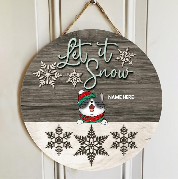 Christmas Door Decorations, Gifts For Cat Lovers, Let It Snow Welcome Door Signs, Grey And White Wooden , Cat Mom Gifts