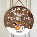 Christmas Door Decorations, Gifts For Dog Lovers, Walkin' In A Wiener Wonderland Dachshund In Snow Pale Wooden Door Sign , Dog Mom Gifts