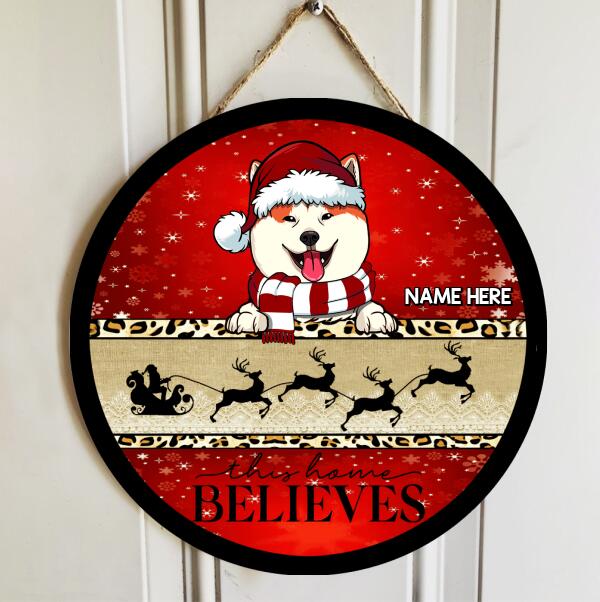 Christmas Door Decorations, Gifts For Dog Lovers, This Home Believes Santa's Sleigh Red And Gold Welcome Door Signs , Dog Mom Gifts