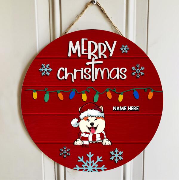 Christmas Door Decorations, Gifts For Dog Lovers, Merry Christmas String Lights Red Background Welcome Door Signs , Dog Mom Gifts