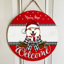 Christmas Dog Welcome Door Sign, Gift For Dog Lovers, Black Plaid Bow Home Sweet Home Signs , Dog Mom Gifts