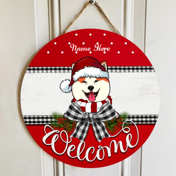 Christmas Dog Welcome Door Sign, Gift For Dog Lovers, Black Plaid Bow Home Sweet Home Signs , Dog Mom Gifts