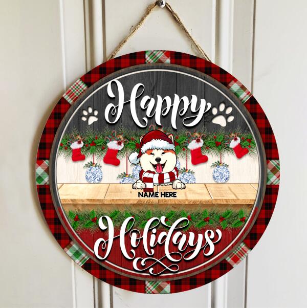 Christmas Door Decorations, Gifts For Dog Lovers, Happy Holiday Grey And Red Welcome Door Signs , Dog Mom Gifts