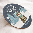 Christmas Door Decorations, Gifts For Cat Lovers, Let It Snow Grey & White Background Welcome Door Signs , Cat Mom Gifts
