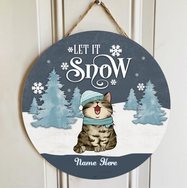 Christmas Door Decorations, Gifts For Cat Lovers, Let It Snow Grey & White Background Welcome Door Signs , Cat Mom Gifts