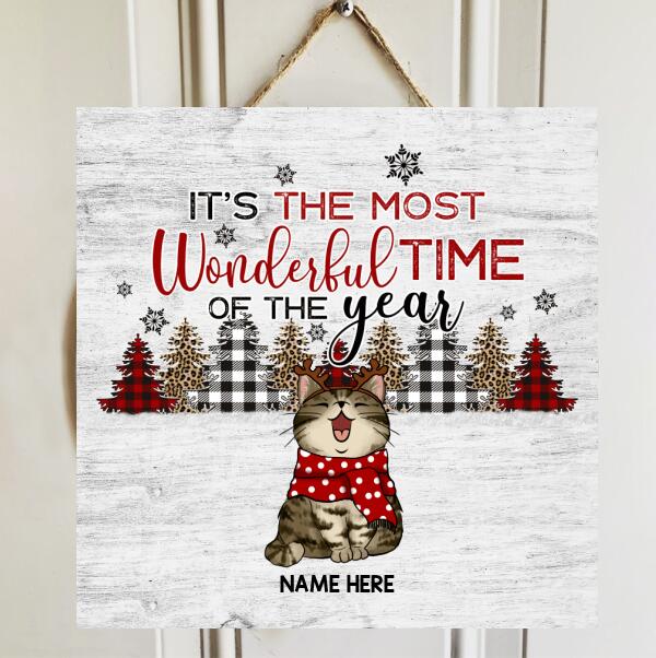 Christmas Door Decorations, Gifts For Cat Lovers, It's The Most Wonderful Time Of The Year Welcome Door Signs , Cat Mom Gifts