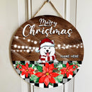 Christmas Door Decorations, Gifts For Dog Lovers, Merry Christmas Poinsettia & Brown Background Welcome Door Signs , Dog Mom Gifts