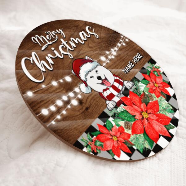 Christmas Door Decorations, Gifts For Dog Lovers, Merry Christmas Poinsettia & Brown Background Welcome Door Signs , Dog Mom Gifts