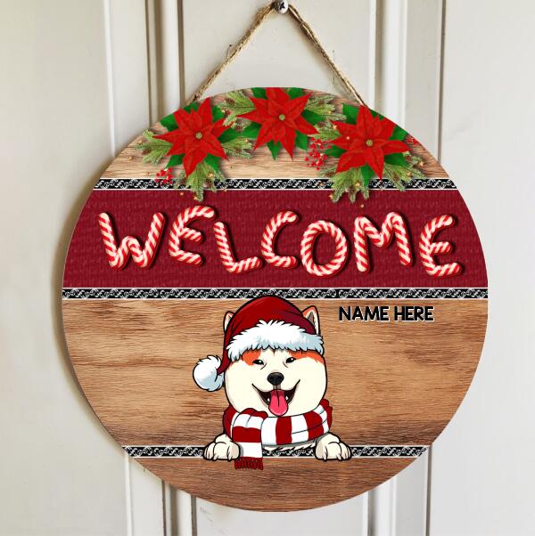 Christmas Door Decorations, Gifts For Dog Lovers, Xmas Candy Cane Letters Welcome Door Signs , Dog Mom Gifts