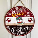 Christmas Door Decorations, Gifts For Cat Lovers, We Run On Beer And Christmas Cheer, Black & Red Welcome Door Signs , Cat Mom Gifts