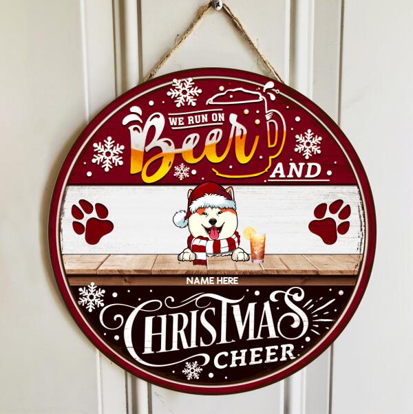 Christmas Door Decorations, Gifts For Dog Lovers, We Run On Beer And Christmas Cheer, Black & Red Welcome Door Signs , Dog Mom Gifts