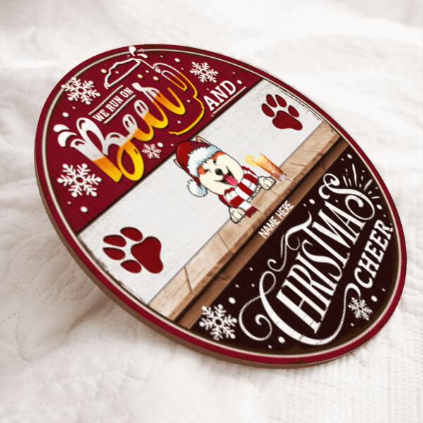 Christmas Door Decorations, Gifts For Dog Lovers, We Run On Beer And Christmas Cheer, Black & Red Welcome Door Signs , Dog Mom Gifts