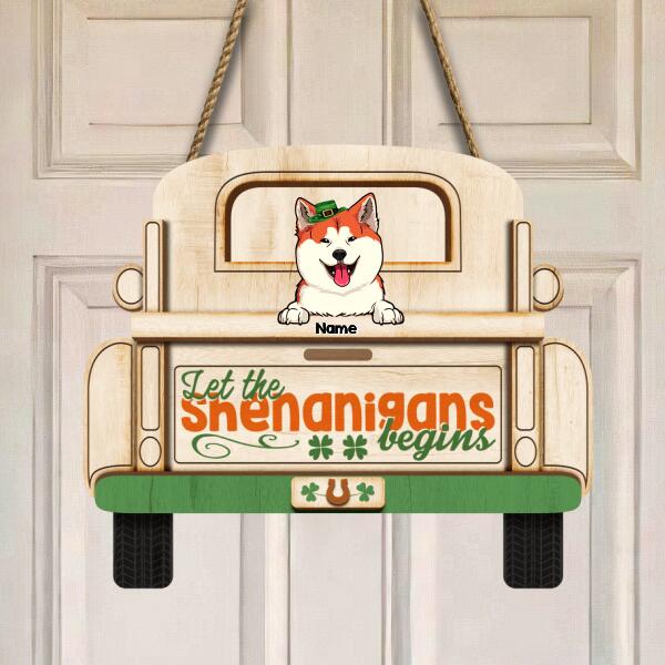St. Patrick's Day, Wooden Door Sign, Irish Welcome Sign, Personalized Gifts For Pet Lovers, Let The Shenanigans Begins
