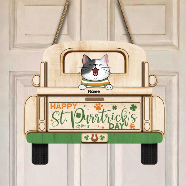 St. Patrick's Day Welcome Door Signs, Gifts For Cat Lovers, Happy St. Purrtrick' Day Car Shape , Cat Mom Gifts