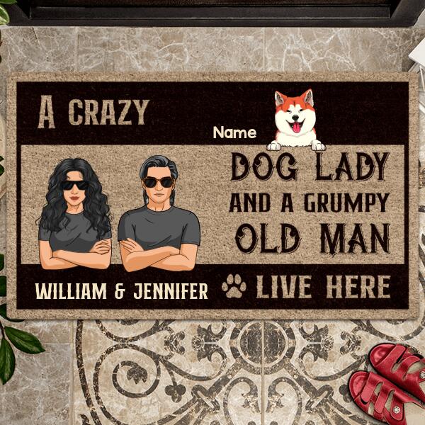Pawzity Custom Doormat, Gifts For Dog Lovers, A Crazy Dog Lady And Grumpy Old Man Live Here Outdoor Door Mat