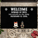 Pawzity Welcome Mat, Gifts For Pet Lovers, Beware Of Kids And Pets Are Also Shady Outdoor Door Mat