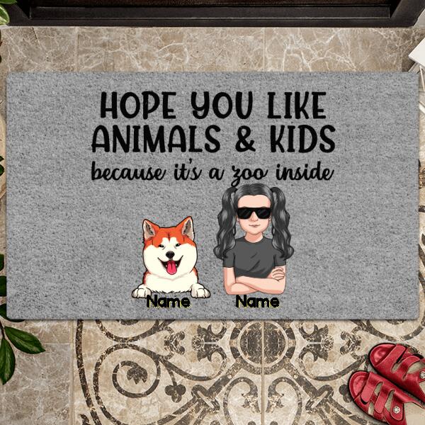 Pawzity Custom Doormat, Gifts For Pet Lovers, Hope You Like Animals & Kids Because It's A Zoo Inside Outdoor Door Mat