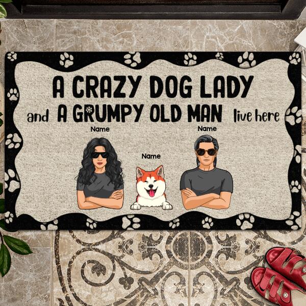 Pawzity Dog Welcome Mat, Gifts For Dog Lovers, A Crazy Dog Lady And A Grumpy Old Man Live Here Front Door Mat