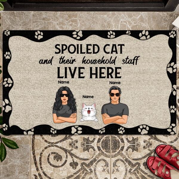 Pawzity Personalized Doormat, Gifts For Cat Lovers, Spoiled Cat And Their Household Staff Live Here Outdoor Door Mat