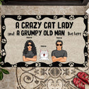 Pawzity Personalized Doormat, Gifts For Cat Lovers, A Crazy Cat Lady And A Grumpy Old Man Live Here Front Door Mat