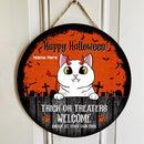 Knock At Your Our Risk - Personalized Cat Halloween Door Signs , Cat Mom Gifts