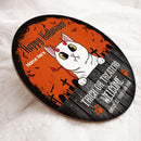 Knock At Your Our Risk - Personalized Cat Halloween Door Signs , Cat Mom Gifts