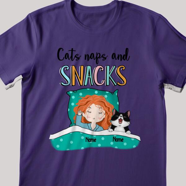 Cats Naps And Snack, Girl And Cats, Personalized Cat Breeds T-shirt, Gifts For Cat Lovers