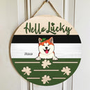 St. Patrick's Day Personalized Wood Sign, Gifts For Pet Lovers, Hello Lucky Front Door Decor
