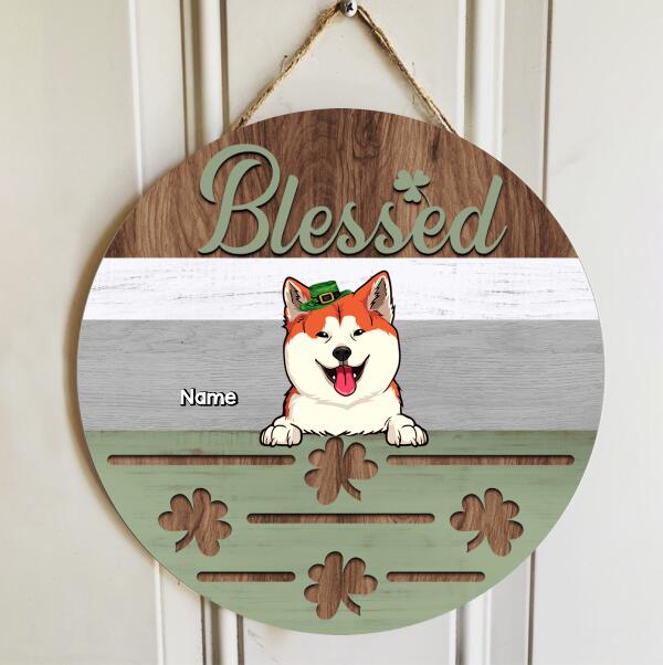 St. Patrick's Day Personalized Wood Sign, Gifts For Pet Lovers, Blessed Shamrock Custom Wooden Signs