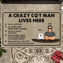 Pawzity Personalized Doormat, Gifts For Cat Lovers, A Crazy Cat Man Lives Here Outdoor Door Mat