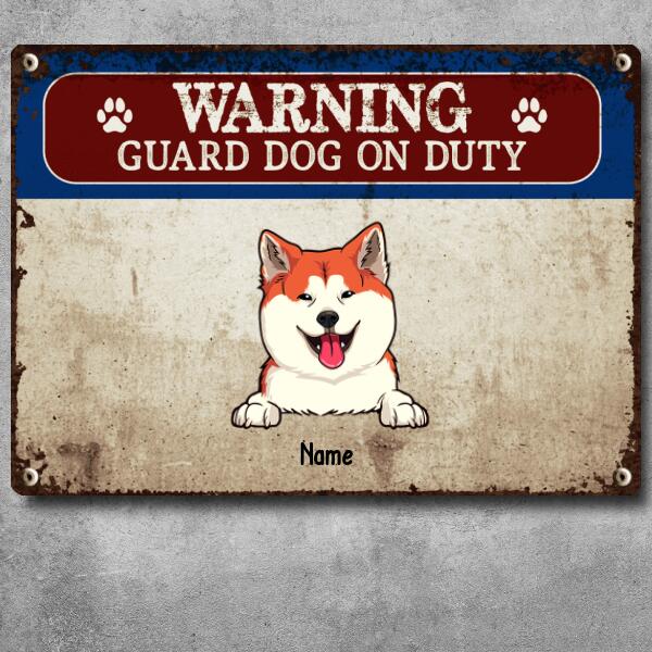 Pawzity Warning Metal Yard Sign, Gifts For Dog Lovers, Guard Dogs On Duty Funny Warning Sign