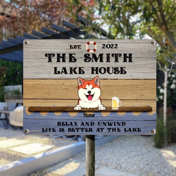 Pawzity Metal Lake House Sign, Gifts For Pet Lovers, Like Is Better At The Lake Personalized Family Sign