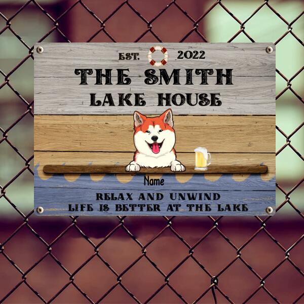 Pawzity Metal Lake House Sign, Gifts For Pet Lovers, Like Is Better At The Lake Personalized Family Sign