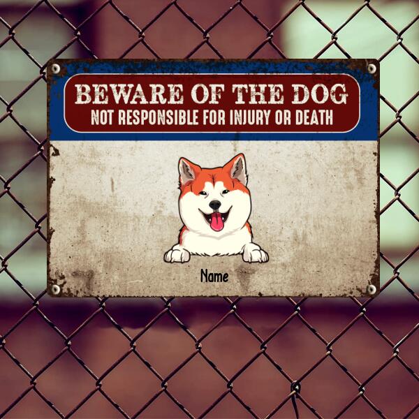 Pawzity Beware Of The Dog Metal Yard Sign, Gifts For Dog Lovers, Not Responsible For Injury Or Death Funny Warning Sign