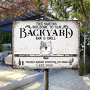 Pawzity Metal Backyard Bar & Grill Sign, Gifts For Pet Lovers, Proudly Serving Whatever You Bring Personalized Family Sign