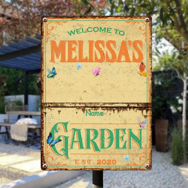 Metal Welcome To Garden Sign, Gifts For Pet Lovers, Colorful Butterfly Sign, Personalized Housewarming Gifts