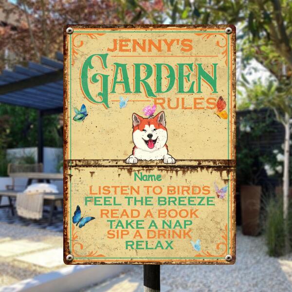 Metal Welcome To Garden Sign, Gifts For Pet Lovers, Listen To Birds, Feel The Breeze, Read A Book, Take A Nap