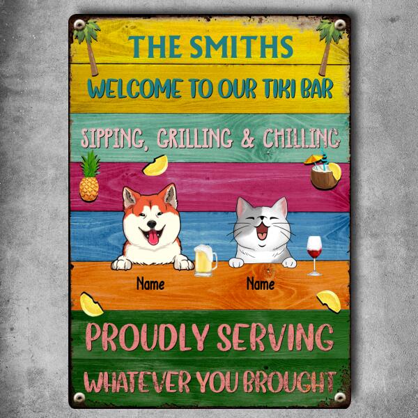 Pawzity Metal Tiki Bar Signs, Gifts For Pet Lovers, Proudly Serving Whatever You Brought Colorful Welcome Signs