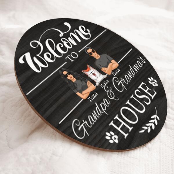 Pawzity Welcome Door Signs, Gifts For Pet Lovers, Welcome To Grandpa & Grandma's House Custom Wooden Signs