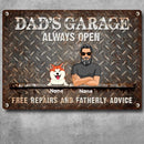 Pawzity Welcome Metal Garage Sign, Gifts For Pet Lovers, Dad's Garage Always Open Free Repairs And Fatherly Advice Funny Sign