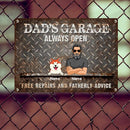 Pawzity Welcome Metal Garage Sign, Gifts For Pet Lovers, Dad's Garage Always Open Free Repairs And Fatherly Advice Funny Sign