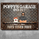 Welcome Metal Garage Sign, Gifts For Pet Lovers, Dad's Garage Often 24/7 Toys Fixed Free Funny Sign