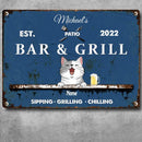 Pawzity Metal Patio Bar & Grill Sign, Gifts For Pet Lovers, Sipping Grilling Chilling Blue Bar Signs
