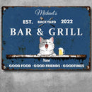Pawzity Metal Backyard Bar & Grill Sign, Gifts For Pet Lovers, Good Food Good Friends Good Times Blue Bar Signs