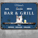 Pawzity Metal Poolside Bar & Grill Sign, Gifts For Pet Lovers, Sipping Grilling Chilling Blue Bar Signs